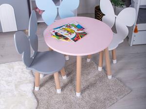Kulatý dětský stůl ze dřeva - Růžová