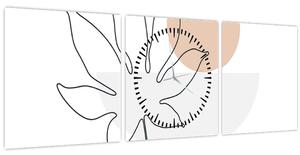 Obraz - Line art květiny N⁰3 (s hodinami) (90x30 cm)