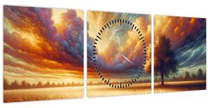 Obraz - Strom v poli (s hodinami) (90x30 cm)