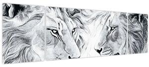 Obraz - Kreslené lví hlavy (170x50 cm)