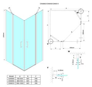 LORO Obdélníkový rohový sprchový kout 1000x900 mm