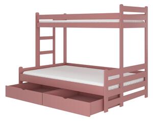 Dětská patrová postel RAIMUND + matrace, 90x200, růžová