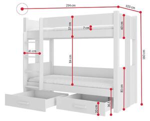 Dětská patrová postel SEVERIN, 90x200, bílá/antracit