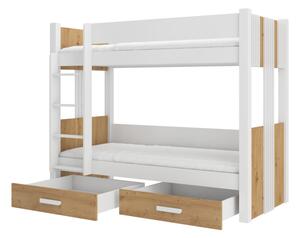 Dětská patrová postel ARTA, 90x200, bílá/dub artisan