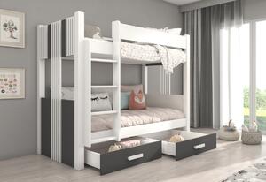 Dětská patrová postel ARTA, 90x200, bílá/antracit