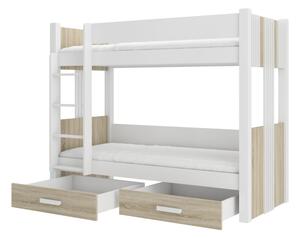 Dětská patrová postel ARTA, 90x200, bílá/dub sonoma