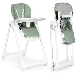 Vysoká židlička, židlička na krmení, výškově nastavitelná, popruhy z ekokůže, dvojitý tác zelený