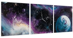 Obraz - Malovaný vesmír (s hodinami) (90x30 cm)