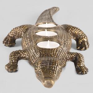 Stojan na čajovou svíčku Krokodýl - antický zlatý kov