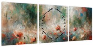 Obraz - Abstrakce pole s vlčími máky (s hodinami) (90x30 cm)