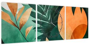 Obraz - Geometrické přírodní motivy (s hodinami) (90x30 cm)