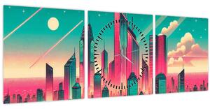 Obraz - Velkoměsto v pop-art stylu (s hodinami) (90x30 cm)