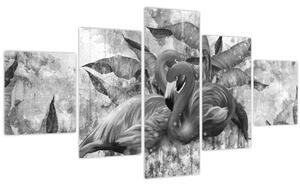 Obraz - Plameňáci graffiti (125x70 cm)