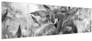 Obraz - Plameňáci graffiti (170x50 cm)