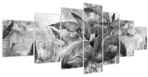 Obraz - Plameňáci graffiti (210x100 cm)