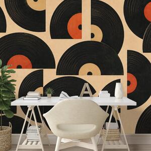 Tapeta retro vinylové desky na béžovém pozadí