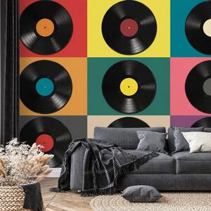 Fototapeta retro vinylové desky na barevném pozadí