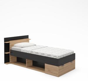 Jednolůžková postel v dekoru dubu s úložným prostorem bez roštu v černo-přírodní barvě 90x200 cm Albo – Marckeric
