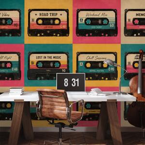 Tapeta retro barevné audiokazety