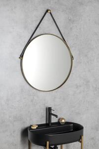 Sapho ORBITER kulaté zrcadlo s koženým páskem ø 60cm, zlato mat