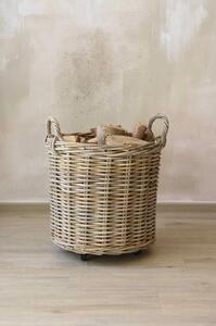 Koš na dřevo ARRIBA, ratan, průměr 50 x výška 50 cm, natur, s kolečky
