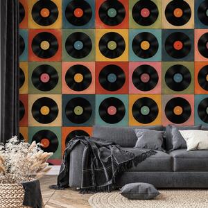 Tapeta retro vinylové desky na barevném pozadí