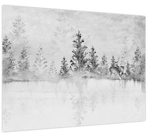 Obraz - Jeleni u jezera (70x50 cm)