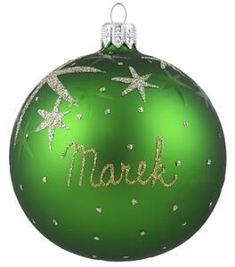 Skleněná vánoční koule se jménem zelená