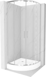Mexen Rio, čtvrtkruhový sprchový kout s posuvnými dveřmi 80 x 80 cm, 5mm čiré sklo, chromový profil + bílá vysoká sprchová vanička Rio, 863-080-080-01-00-4710