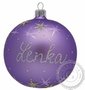 Skleněná vánoční koule se jménem fialová