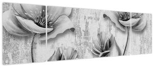 Obraz - Černobílé květiny na pozadí (170x50 cm)