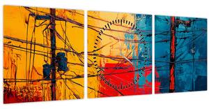 Obraz - Abstraktní elektrické vedení (s hodinami) (90x30 cm)