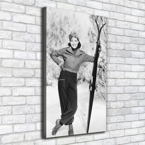 Vertikální Foto obraz na plátně Žena s lyžema ocv-104452421