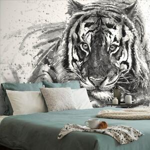 Tapeta tygr v černobílém provedení - 300x200 cm