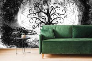 Tapeta magický strom života v černobílém provedení - 150x100 cm