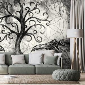 Samolepící tapeta černobílý magický strom života - 450x300 cm
