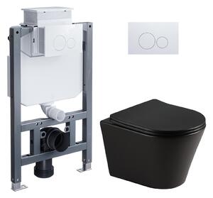 HOROW Kompletní černá toaletní sada - 82 cm, instalační systém do zdi, skrytá nádržka + závěsné WC + bílá kruhová tlačítka