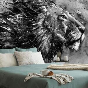 Tapeta lev v černobílém akvarelu - 300x200 cm