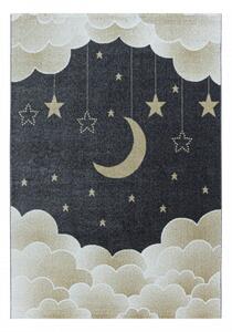 Dětský koberec Funny měsíc nad oblaky, šedý / zlatý