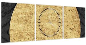 Obraz - Zlatá struktura N⁰2 (s hodinami) (90x30 cm)