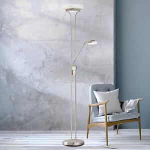 FISCHER & HONSEL Bazénová stojací lampa LED s ramenem na čtení, funkce, stmívatelný, Hliník / šedá / zinek, Obývací pokoj / jídelna, kov, Moderní, Lampička na čtení