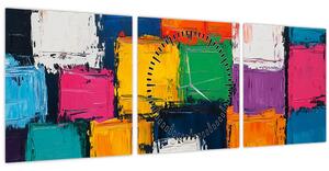 Obraz - Malba barevných čtverců (s hodinami) (90x30 cm)