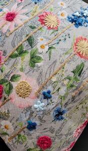 Béžový polštář rozkvetlá louka Flowers Poppy s výšivkou - 40*60*15cm