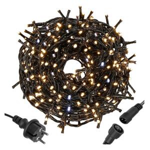 LED světelný řetěz - 25,5m, 300LED, IP44, teplá bílá + záblesky