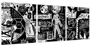 Obraz - Graffiti (s hodinami) (90x30 cm)