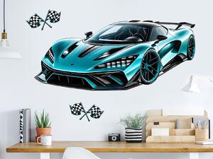 Tyrkysový sporťák textilní přelepitelná samolepka na zeď arch 75 x 33 cm
