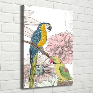 Vertikální Foto obraz na plátně Papoušci a květiny ocv-110762847