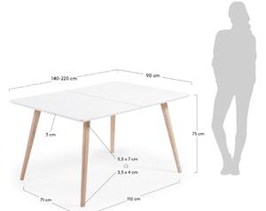 Bílý dřevěný stůl Kave Home Eunice 140/220 x 90 cm