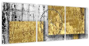 Obraz - Zlaté čtverce N⁰3 (s hodinami) (90x30 cm)