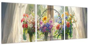 Obraz - Kytice u okna (s hodinami) (90x30 cm)